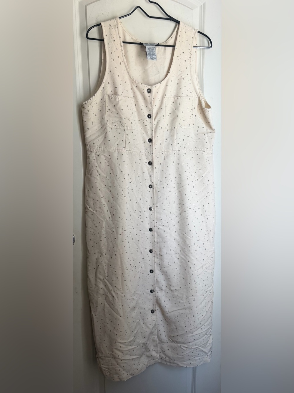 VTG 90"s Directives Wmn's L Midi Sleeveless Dress Front Buttons Upper Pkts boho
